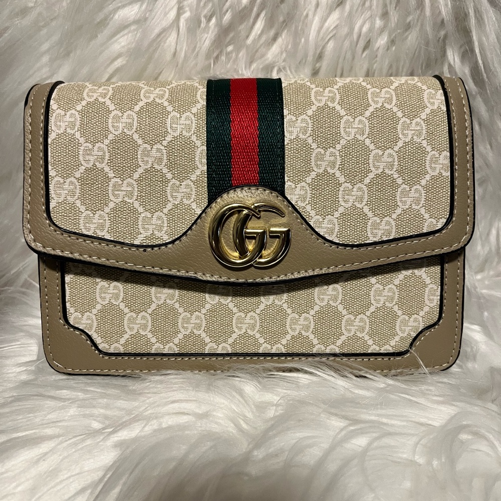 Beige and Red Stripe crossbody bag
